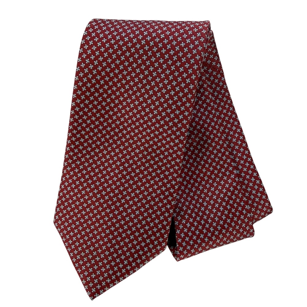Brooks Brothers Mens Silk Tie Burgundy Red Blue Geometric Floral Stain Resistant